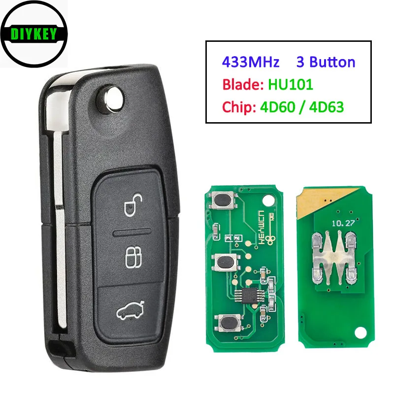 DIYKEY Flip Remote Key 4D60/ 4D63 Chip 3 Button Transponder Chip for Focus Mondeo C Max S Max Galaxy Fiesta 433MHz HU101 Blade
DIYKEY Flip Remote Key 4D60/ 4D63 Chip 3 Button Transponder Chip for Focus Mondeo C Max S Max Galaxy Fiesta 433MHz HU101 Blade