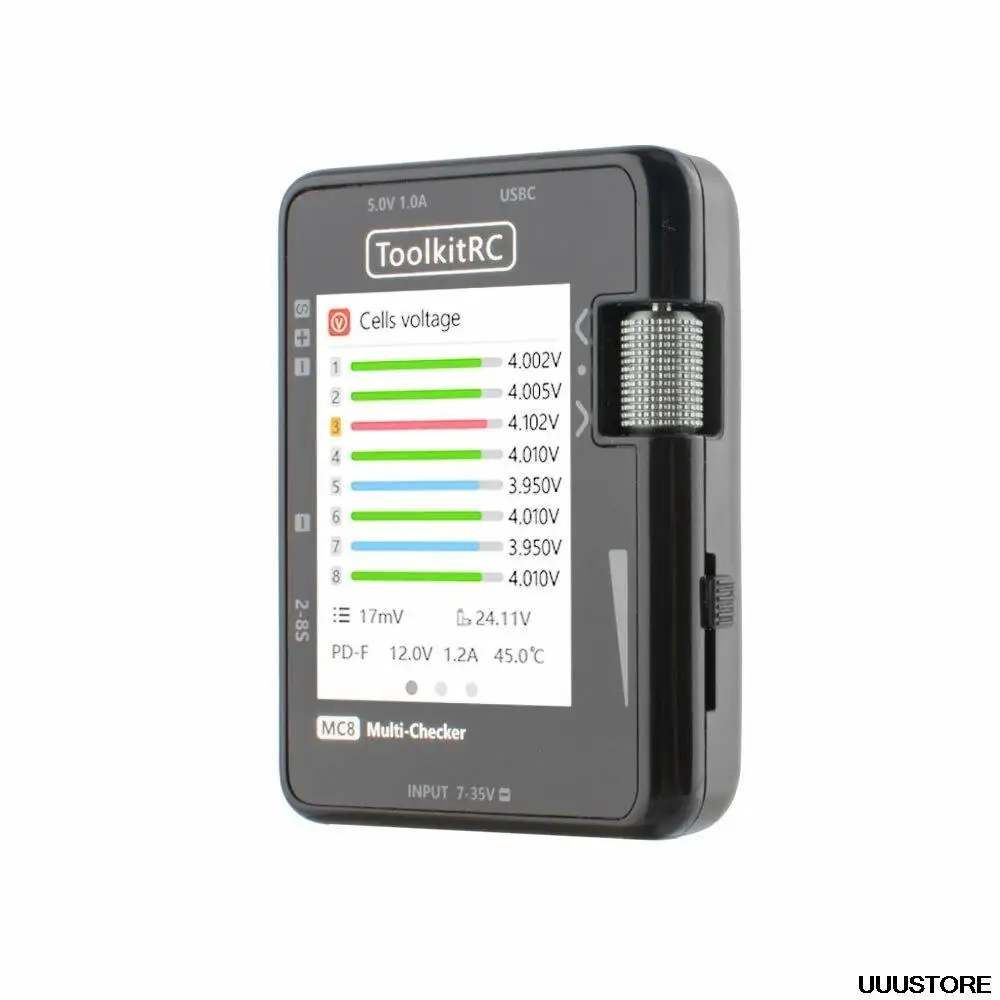 ToolkitRC MC8 Mini Size Cell checker 32 Bit Battery Multi-Checker PWM Output PPM SBUS Readout With USB-C Fast Charging
ToolkitRC MC8 Mini Size Cell checker 32 Bit Battery Multi-Checker PWM Output PPM SBUS Readout With USB-C Fast Charging