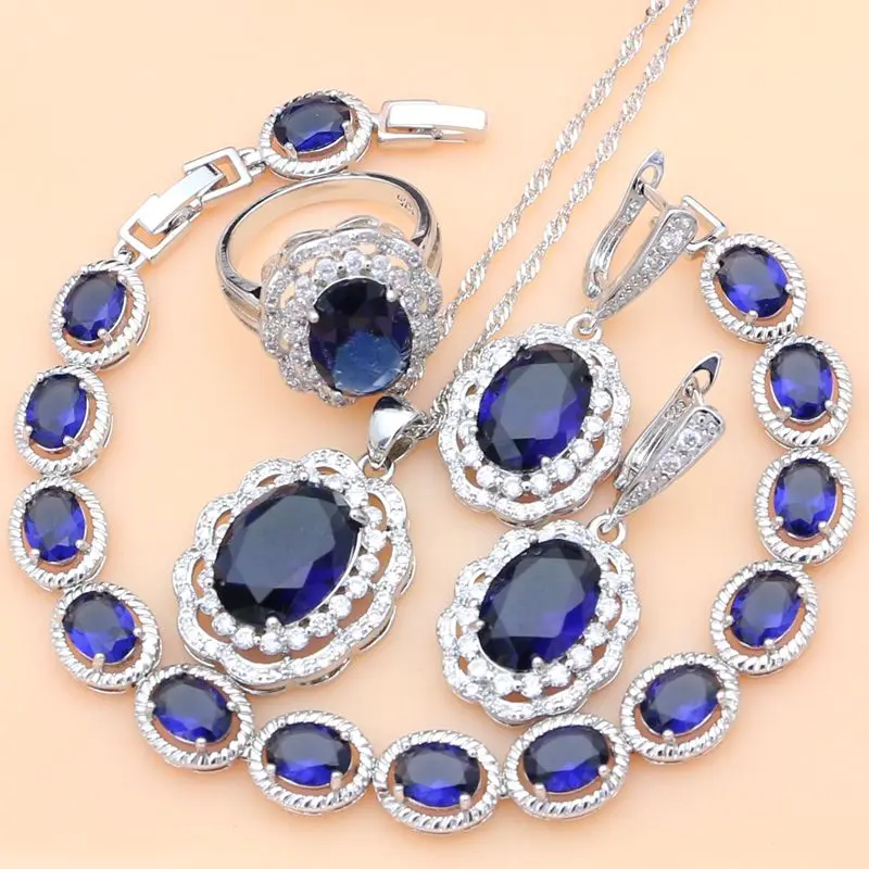 Silver 925 Bridal Jewelry Sets Blue Sapphire Costume Jewelry Kits Jewelry for Women Bracelet Set Earrings and Ring Fashion
Silver 925 Bridal Jewelry Sets Blue Sapphire Costume Jewelry Kits Jewelry for Women Bracelet Set Earrings and Ring Fashion