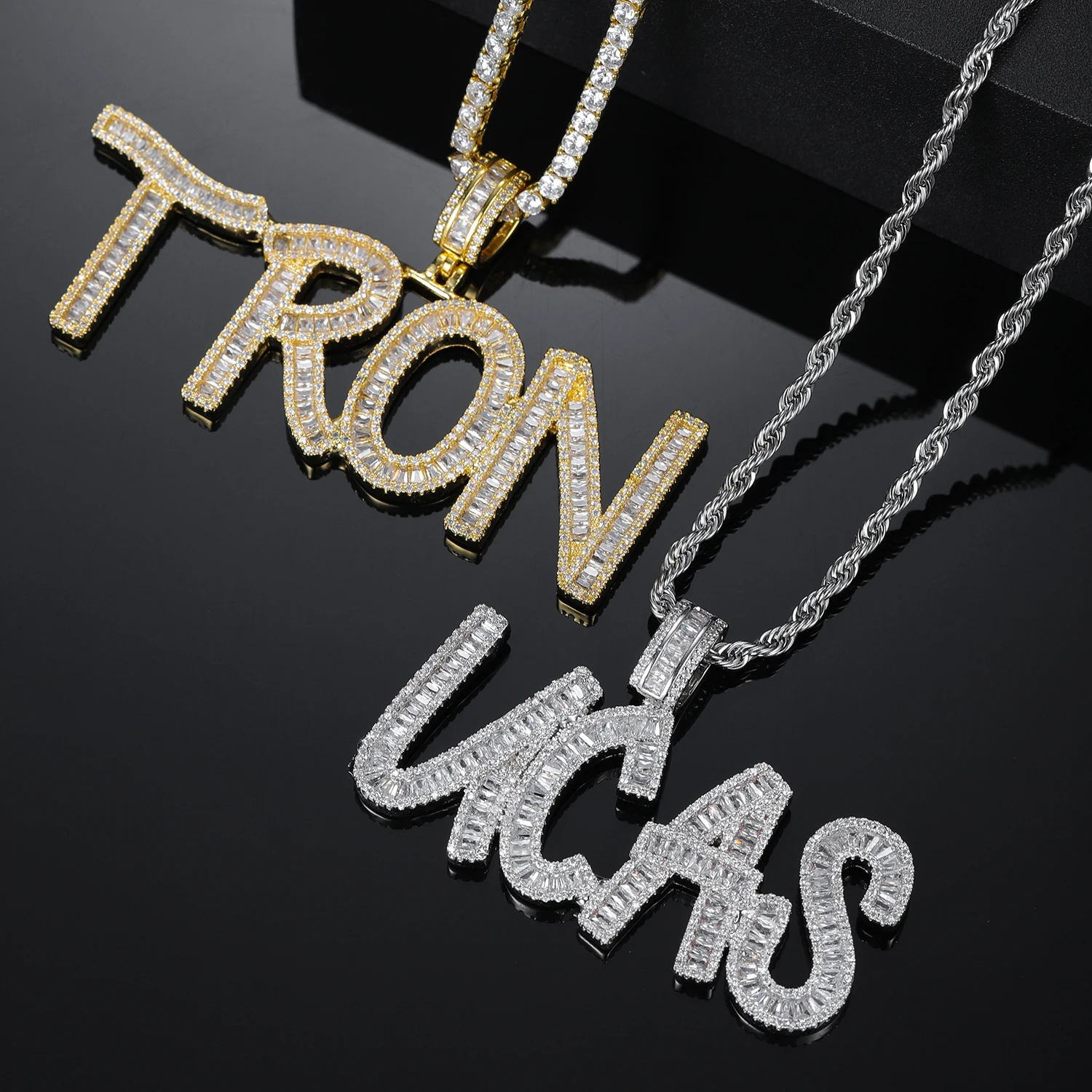 Cubic Zircon Bling Baguette Chain Iced Out Pendants & Hip Hop Custom Name Letters Necklaces For Men Women Jewelry
Cubic Zircon Bling Baguette Chain Iced Out Pendants & Hip Hop Custom Name Letters Necklaces For Men Women Jewelry