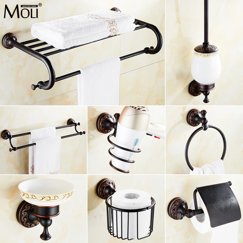 Antique Black Bathroom Hardware Set Brass Towel Rack Toilet Paper Holder Liquid Soap Holder Towel Bar holder Hooks MLF84500
Antique Black Bathroom Hardware Set Brass Towel Rack Toilet Paper Holder Liquid Soap Holder Towel Bar holder Hooks MLF84500