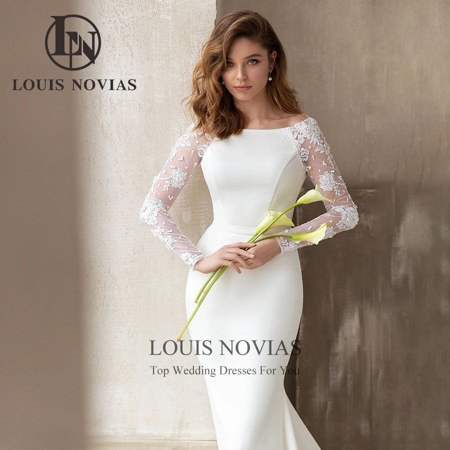 LOUIS NOVIAS Mermaid Wedding Dress Elegant Long Sleeve Boat Neck Backless Romantic Satin Bride Gown Backless Vestidos De Novia
LOUIS NOVIAS Mermaid Wedding Dress Elegant Long Sleeve Boat Neck Backless Romantic Satin Bride Gown Backless Vestidos De Novia