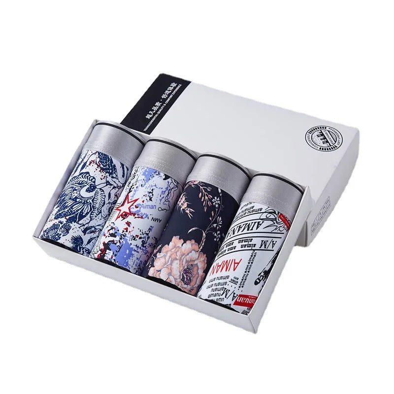 Men's breathable cotton boxer briefs, youth inner men's boxer shorts, sexy four gift boxed men's briefs
Men's breathable cotton boxer briefs, youth inner men's boxer shorts, sexy four gift boxed men's briefs