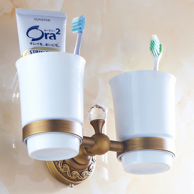 Cup & Tumbler Holders Brass Antique Tumbler Toothpaste Toothbrush Holder With Double Ceramics Cups Bathroom Accessories 3703
Cup & Tumbler Holders Brass Antique Tumbler Toothpaste Toothbrush Holder With Double Ceramics Cups Bathroom Accessories 3703