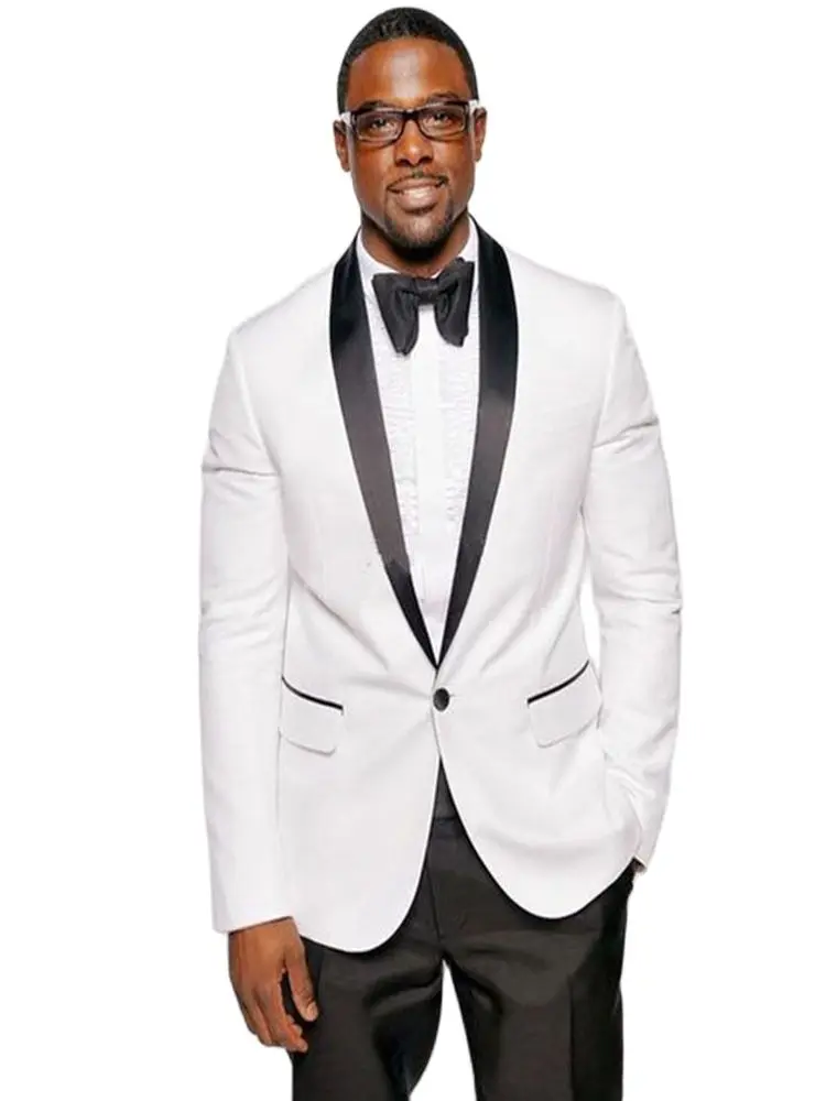 White Blazer Bridegroom Men Suits Black Shawl Lapel 2 Pcs(Jacket+Black Pants+Tie) Wedding Dress Slim Fit Dinner Party Wear Suits
White Blazer Bridegroom Men Suits Black Shawl Lapel 2 Pcs(Jacket+Black Pants+Tie) Wedding Dress Slim Fit Dinner Party Wear Suits