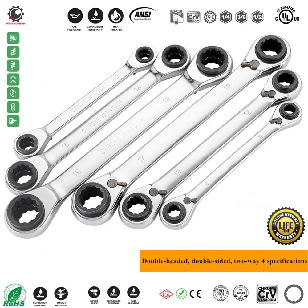 72 Teeth Double-Headed Ratchet Wrench Quick Wrench Tool Two Way Torx Wrench Set,12 Point Reversible Box Ratcheting Wrench Set
72 Teeth Double-Headed Ratchet Wrench Quick Wrench Tool Two Way Torx Wrench Set,12 Point Reversible Box Ratcheting Wrench Set