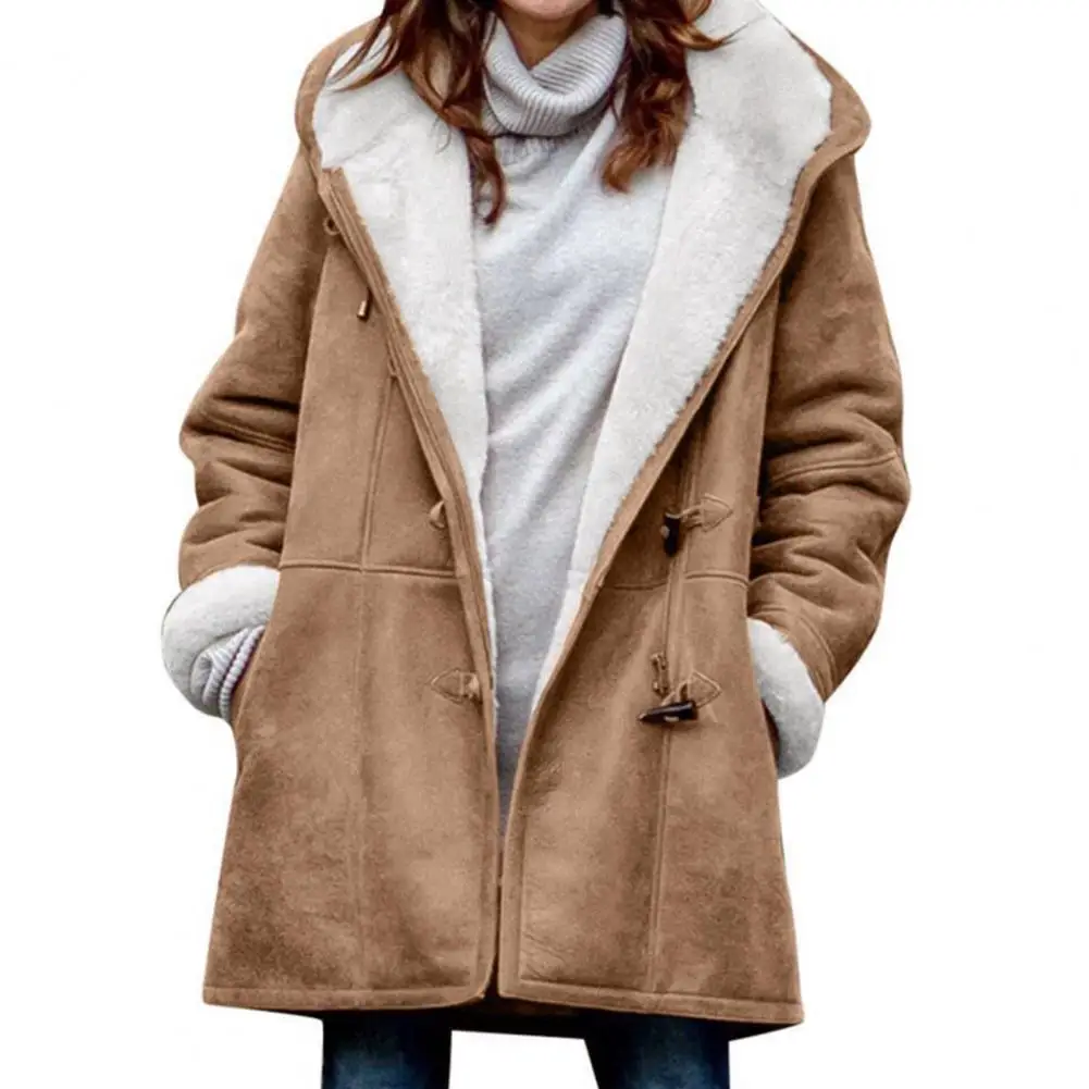 Pop Cow Horn Buckle Pockets Women Oversized Coat Cardigan Solid Color Plush Fleece Lined Hooded Winter Overcoat Outerwear
Pop Cow Horn Buckle Pockets Women Oversized Coat Cardigan Solid Color Plush Fleece Lined Hooded Winter Overcoat Outerwear