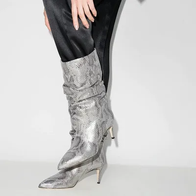 Stylish Women's Boots Snakeskin Print Pleated Mid Heel Party Shoes Pointed Toe Slip On Sexy Stiletto Women Motorcycle Boots
Stylish Women's Boots Snakeskin Print Pleated Mid Heel Party Shoes Pointed Toe Slip On Sexy Stiletto Women Motorcycle Boots