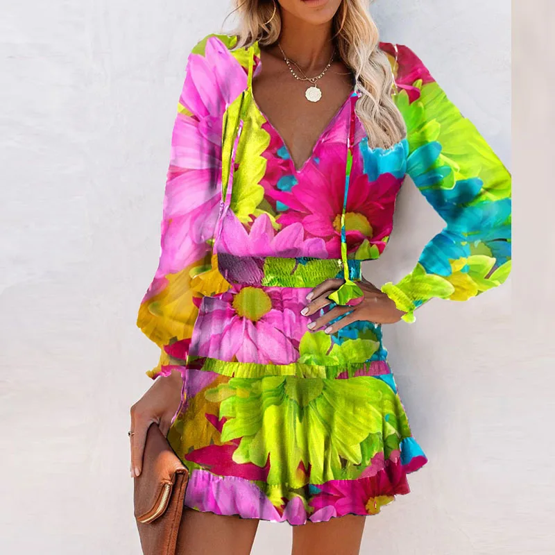 Vintage Colorful Floral Printed Party Dress Women Spring Summer Elegant V-Neck Drawstring Ruffle Mini Sundress Casual Cover-ups
Vintage Colorful Floral Printed Party Dress Women Spring Summer Elegant V-Neck Drawstring Ruffle Mini Sundress Casual Cover-ups