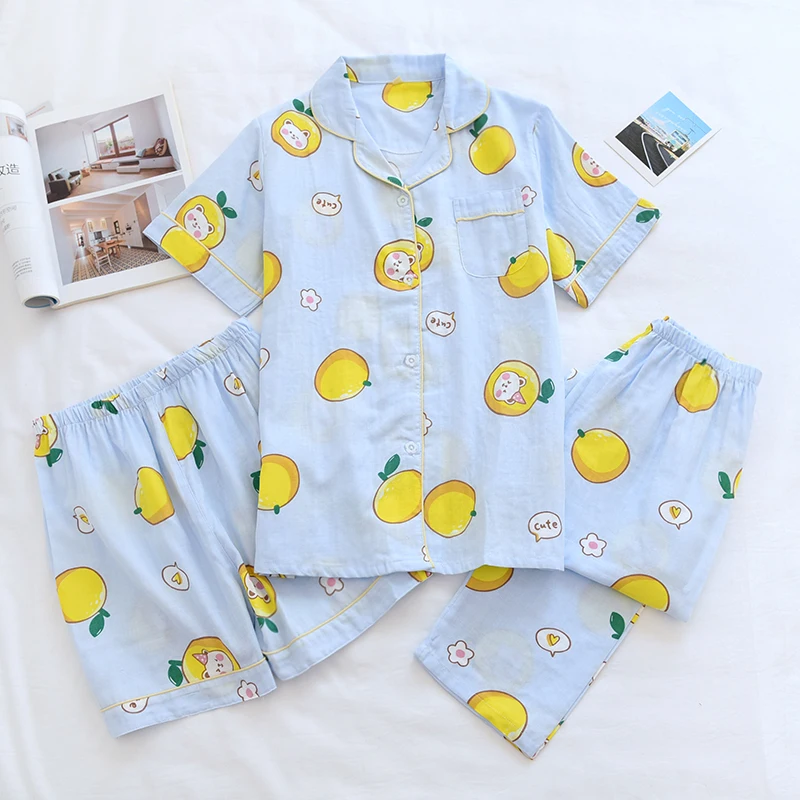 Women Leisure Loose Comfortable Short Sleeve Pajamas Shorts + Pants 3 Piece Set Loungewear Summer 100% Cotton Pajama Sleepwear
Women Leisure Loose Comfortable Short Sleeve Pajamas Shorts + Pants 3 Piece Set Loungewear Summer 100% Cotton Pajama Sleepwear
