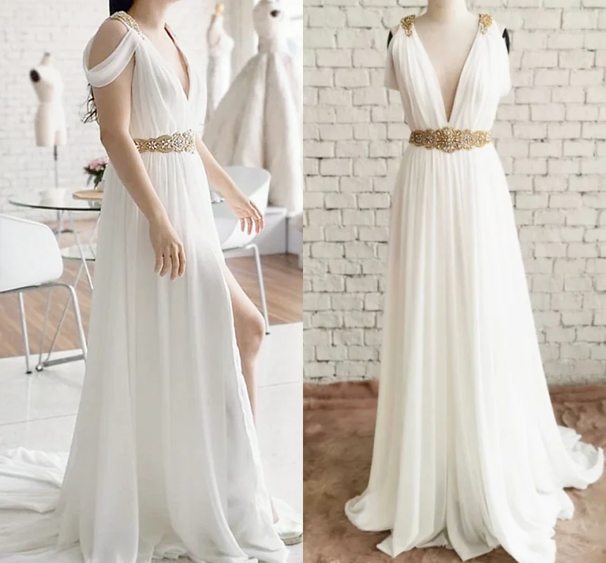 Modern White Chiffon Evening Formal Dress Chic V-neck Crystal Sash Sweep Train Prom Bridal Party Gown Robe De Soirée
Modern White Chiffon Evening Formal Dress Chic V-neck Crystal Sash Sweep Train Prom Bridal Party Gown Robe De Soirée