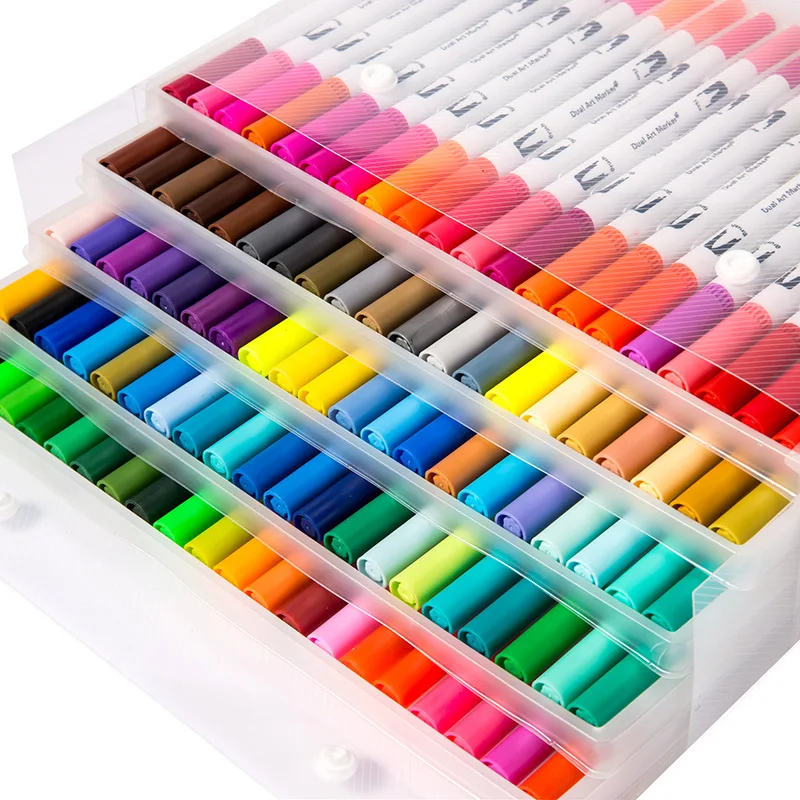 Dual Tips 100 Colors Fine Brush Marker Based Ink Watercolor Paintbrush Sketch Art Marker Pen For Manga Drawing School Supplies
Dual Tips 100 Colors Fine Brush Marker Based Ink Watercolor Paintbrush Sketch Art Marker Pen For Manga Drawing School Supplies