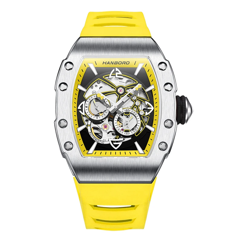 HANBORO Men Automatic Watch Luxury Watches Mechanical Wristwatch Luminous 50M Waterproof Tonneau Case Rubber Strap Skeleton Dial
HANBORO Men Automatic Watch Luxury Watches Mechanical Wristwatch Luminous 50M Waterproof Tonneau Case Rubber Strap Skeleton Dial
