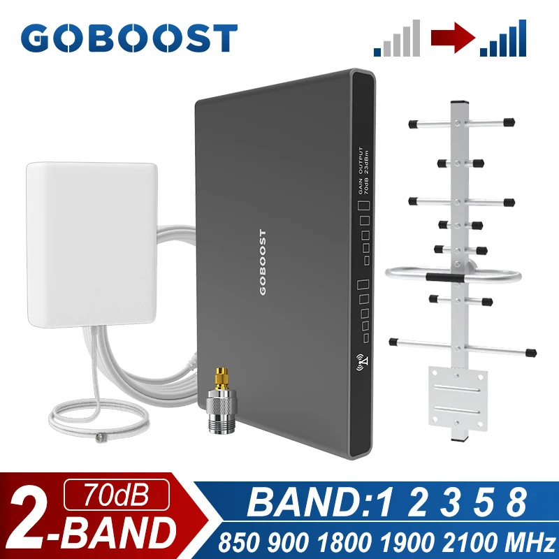 Двухдиапазонный усилитель сигнала GOBOOST, 70 дБ, 2G + 3G + 4G, усилитель сотовой связи 850 900 1800 1900 2100 МГц, сетевой Ретранслятор с комплектом антенн
Двухдиапазонный усилитель сигнала GOBOOST, 70 дБ, 2G + 3G + 4G, усилитель сотовой связи 850 900 1800 1900 2100 МГц, сетевой Ретранслятор с комплектом антенн