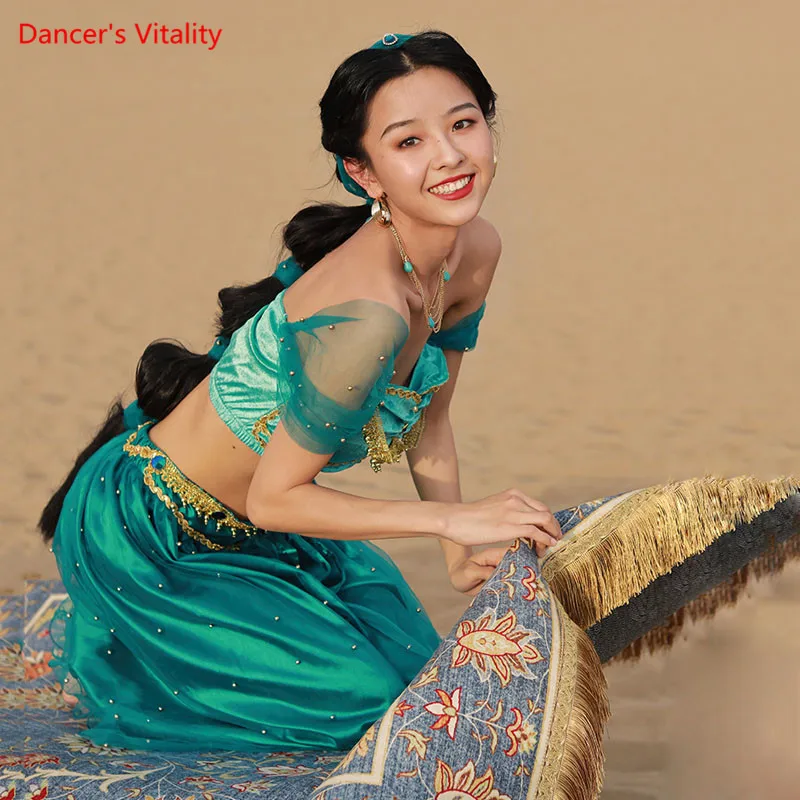 Belly Dance Suit Tulle Sleeves Top+Headscarf+Headwear+Wide Leg Pants 4-Piece Set Indian Dancewear Female Performance Clothing
Belly Dance Suit Tulle Sleeves Top+Headscarf+Headwear+Wide Leg Pants 4-Piece Set Indian Dancewear Female Performance Clothing