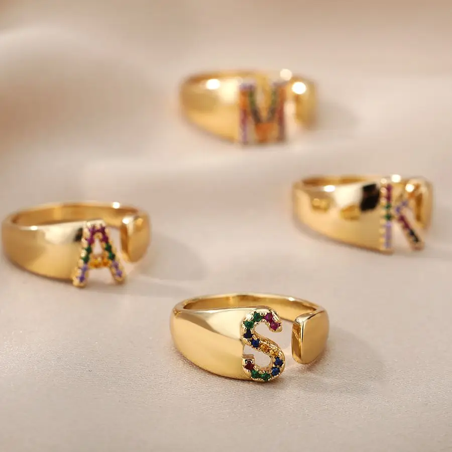 Adjustable Initial Letter Couple Rings Multicolor Zircon Gold Color Letters Ring Finger For Women Men Elegant Birthday Jewelry 
Adjustable Initial Letter Couple Rings Multicolor Zircon Gold Color Letters Ring Finger For Women Men Elegant Birthday Jewelry