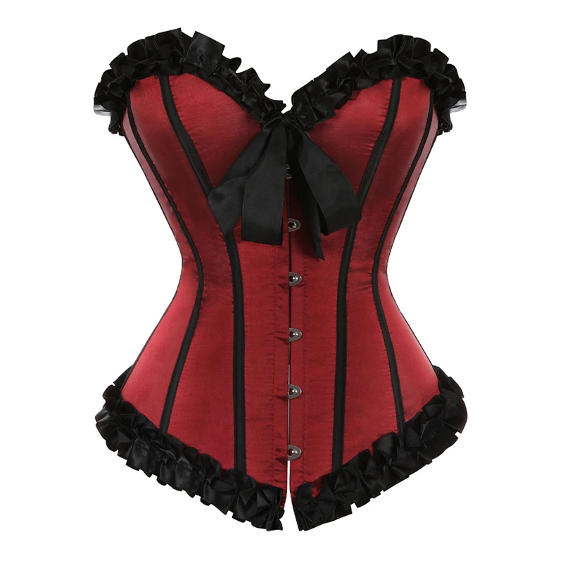Sexy Bustier Satin Ruffle Corsets Top Gothic Lingerie Overbust Corset Women Waist Trainer Body Shaper Gaine Slimming Clothing
Sexy Bustier Satin Ruffle Corsets Top Gothic Lingerie Overbust Corset Women Waist Trainer Body Shaper Gaine Slimming Clothing