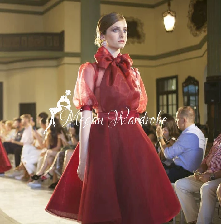 Elegant A-Line Burgundy Tulle Dresses vestito Women Half Puff Sleeve Bow Collar Celebrity Runway Looks Prom Gowns Kleid habitu
Elegant A-Line Burgundy Tulle Dresses vestito Women Half Puff Sleeve Bow Collar Celebrity Runway Looks Prom Gowns Kleid habitu