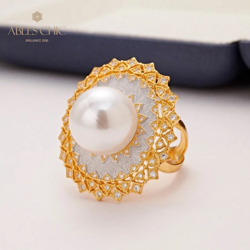 18K Gold Tone Shell Pearl Delicate Fretwork Renaissance Ring Solid 925 Silver Paved Zircons Big Wedding Rings C11R1S25732
18K Gold Tone Shell Pearl Delicate Fretwork Renaissance Ring Solid 925 Silver Paved Zircons Big Wedding Rings C11R1S25732