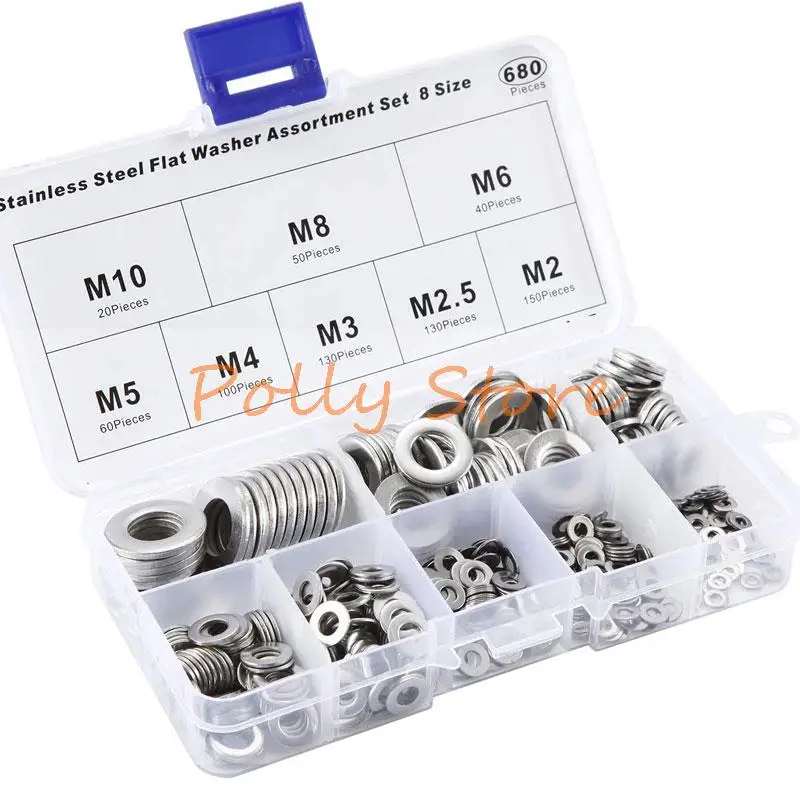 680pcs/box Stainless Steel Flat Gasket Set M2-M10 Ultra-thin Metal Flat Gasket **
680pcs/box Stainless Steel Flat Gasket Set M2-M10 Ultra-thin Metal Flat Gasket **