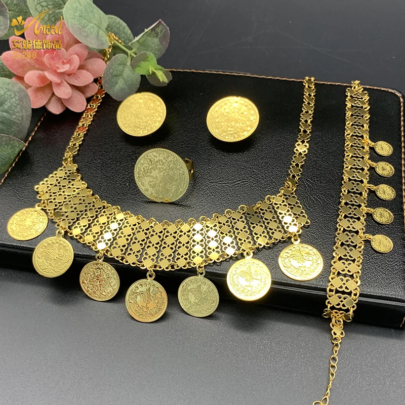 Brazilian Gold Plated Jewelry Sets For Women Tassel Coin Pendant Bridal Dubai Luxury Women Necklace Bracelet Earring Ring Set
Brazilian Gold Plated Jewelry Sets For Women Tassel Coin Pendant Bridal Dubai Luxury Women Necklace Bracelet Earring Ring Set