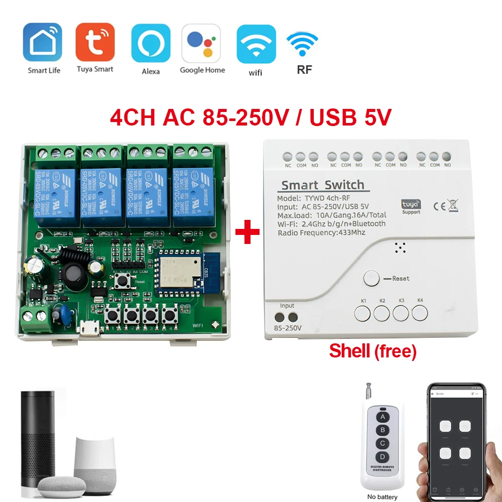 4CH Wifi Smart Switch Tuya Smartlife Alice Smart Home Voice Electronics House Relay Module,12v 24v Google Home Alexa Support
4CH Wifi Smart Switch Tuya Smartlife Alice Smart Home Voice Electronics House Relay Module,12v 24v Google Home Alexa Support