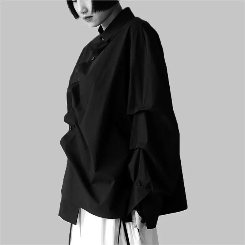 Ladies Long Sleeve Shirt Spring And Autumn New Fashion Fashion Design Sense Irregular Loose Large Long Sleeve Black Shirt
Ladies Long Sleeve Shirt Spring And Autumn New Fashion Fashion Design Sense Irregular Loose Large Long Sleeve Black Shirt
