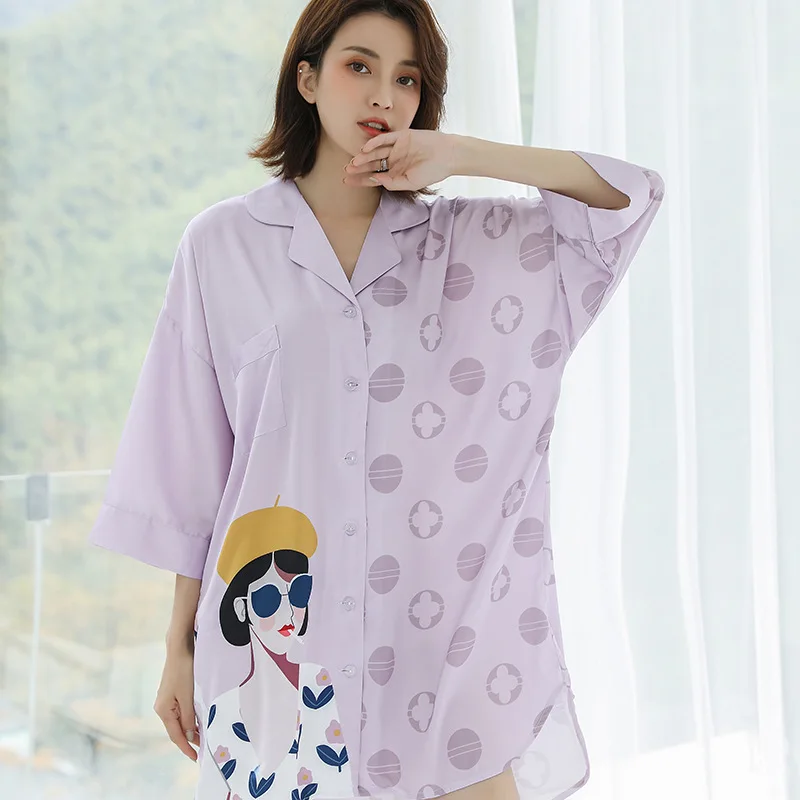 Ночная сорочка женская из вискозы, свободная рубашка с принтом, домашняя одежда, пикантная ночная рубашка, одежда для сна 
Ночная сорочка женская из вискозы, свободная рубашка с принтом, домашняя одежда, пикантная ночная рубашка, одежда для сна