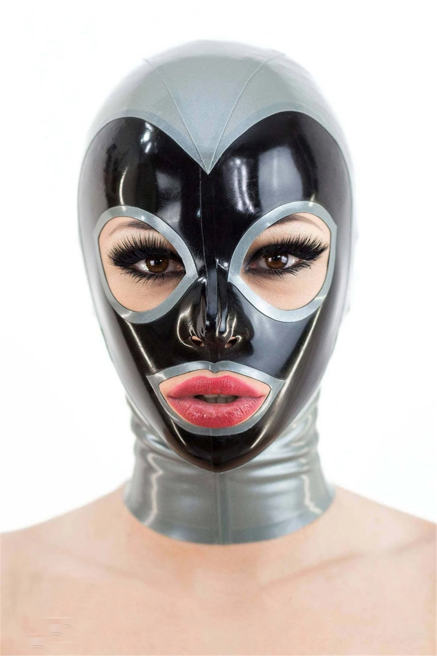 new design sexy exotic club lingerie handmade silver with black latex cute open eyes&mouth back zipper cekc Costume hoods fetish
new design sexy exotic club lingerie handmade silver with black latex cute open eyes&mouth back zipper cekc Costume hoods fetish