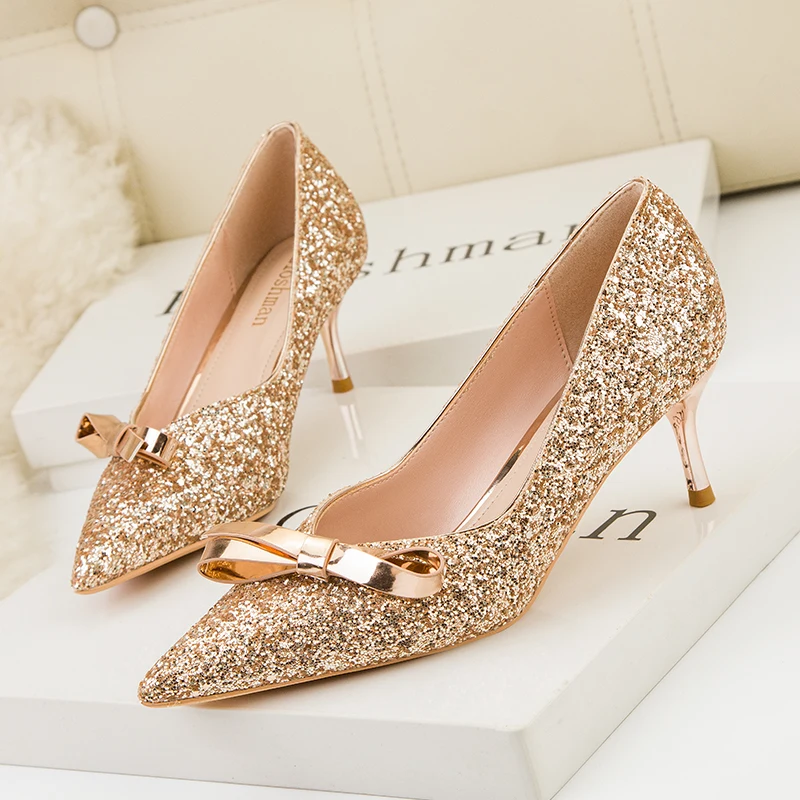 Woman Wedding Slip On Pumps Luxury High Heels Shoes Fashion Crystal Bow Shallow Slides Zapatos Mujer Black bronze Silver Gold
Woman Wedding Slip On Pumps Luxury High Heels Shoes Fashion Crystal Bow Shallow Slides Zapatos Mujer Black bronze Silver Gold