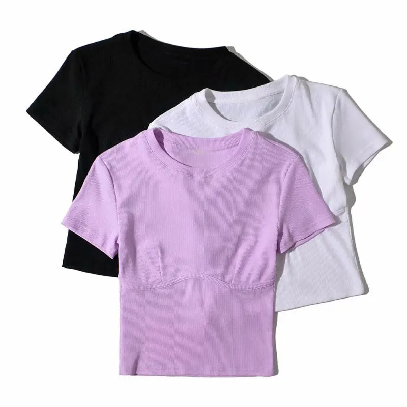 2021 Summer Women Cropped Top Short Sleeve Women Sexy T Shirts Pure Color High Waist Women O-Neck White Tees Female Streetwear
2021 Summer Women Cropped Top Short Sleeve Women Sexy T Shirts Pure Color High Waist Women O-Neck White Tees Female Streetwear