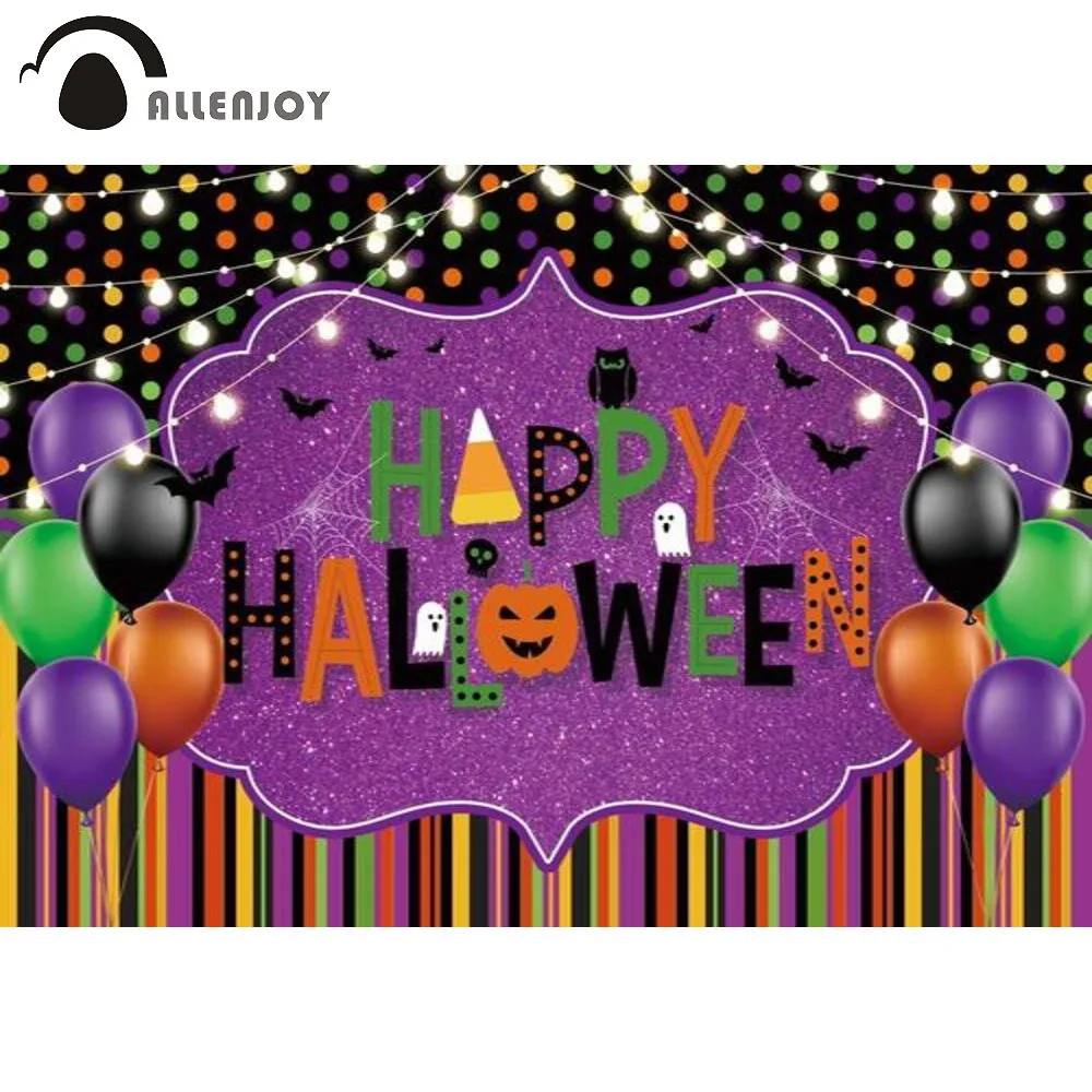 Allenjoy Happy Halloween Party Background Colourful Dots Bats Pumpkin Ghost Lights Banner Balloons Glitter Stripe Backdrop
Allenjoy Happy Halloween Party Background Colourful Dots Bats Pumpkin Ghost Lights Banner Balloons Glitter Stripe Backdrop