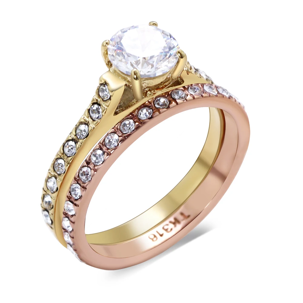 2pcs sets 2 tone plated ring for women 316L Stainless steel Jewelry Wedding Engagement Rose rings set
2pcs sets 2 tone plated ring for women 316L Stainless steel Jewelry Wedding Engagement Rose rings set