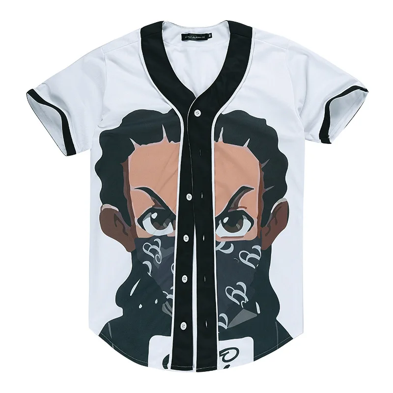 New summer short sleeve men's baseball suit European and American creative hip-hop 3D printing masked man
New summer short sleeve men's baseball suit European and American creative hip-hop 3D printing masked man