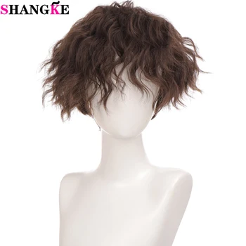 SHANGKE 남성용 합성 짧은 곱슬 머리 가발, 소년 코스튬 코스프레 파티 블랙 내열성 가짜 머리카락