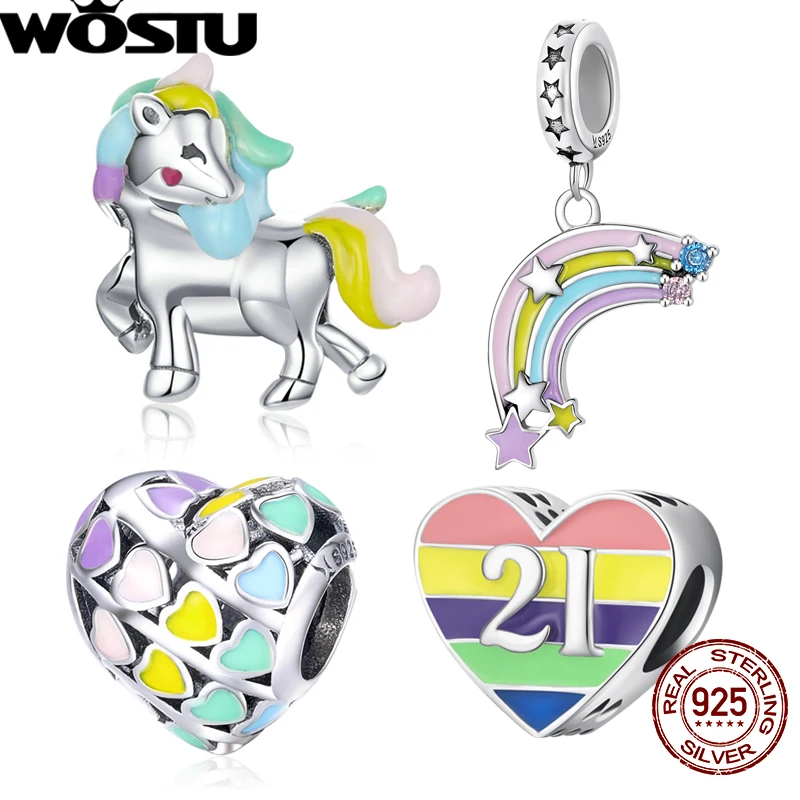 WOSTU 925 Sterling Silver Rainbow Horse Colorful Heart Charm Pendant Beads Fit For Orignal Necklace DIY Bracelet Jewelry Gift
WOSTU 925 Sterling Silver Rainbow Horse Colorful Heart Charm Pendant Beads Fit For Orignal Necklace DIY Bracelet Jewelry Gift