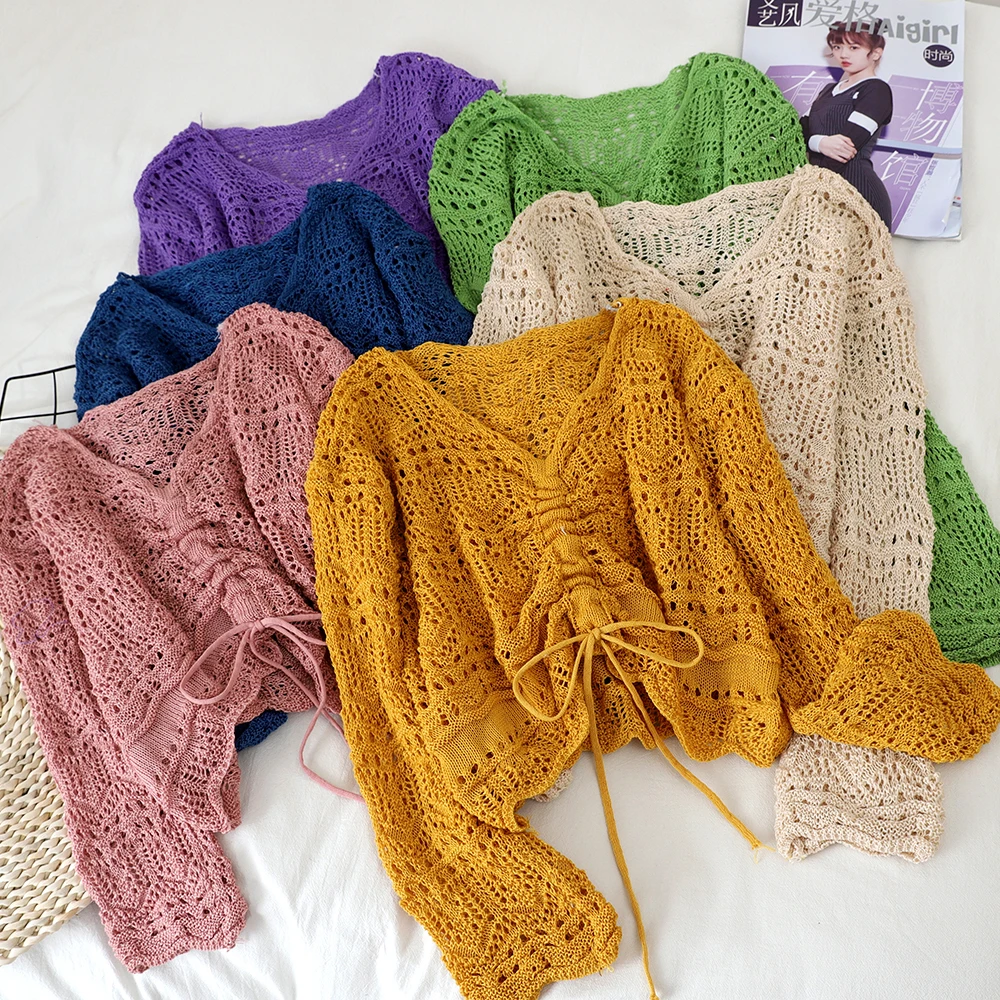 Women Autumn V-Neck Lace Up Bandage Drawstring Hollow Out Knitted Sweater Shirt Lady Short Elastic Slim Pullover Blouse Tops
Women Autumn V-Neck Lace Up Bandage Drawstring Hollow Out Knitted Sweater Shirt Lady Short Elastic Slim Pullover Blouse Tops