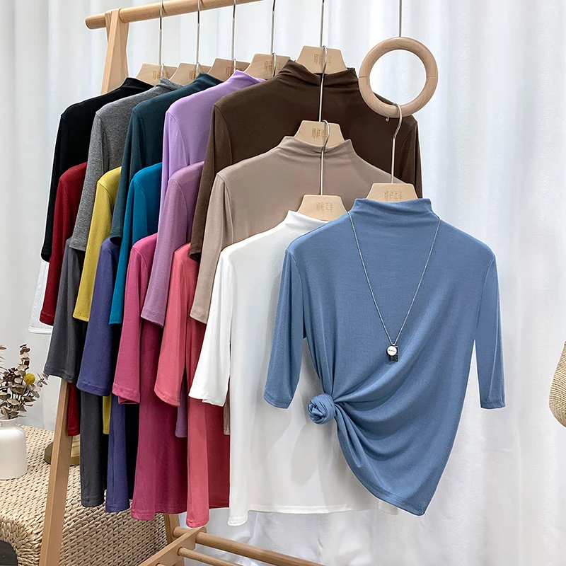 Fashion Spring and Summer women turtleneck Knitted Modal Cotton Shirt office lady basic half sleeve blouse tops
Fashion Spring and Summer women turtleneck Knitted Modal Cotton Shirt office lady basic half sleeve blouse tops
