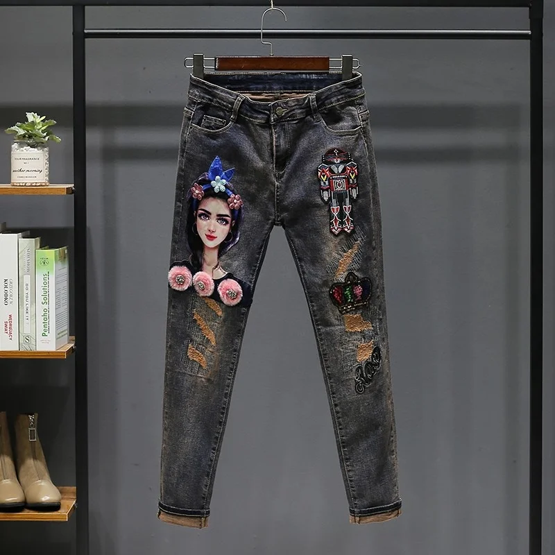 Embroidery Retro Appliques Jeans Women High Waist Loose Straight Pant Korean Denim Trousers Lady Streetwear Spring Autumn New
Embroidery Retro Appliques Jeans Women High Waist Loose Straight Pant Korean Denim Trousers Lady Streetwear Spring Autumn New