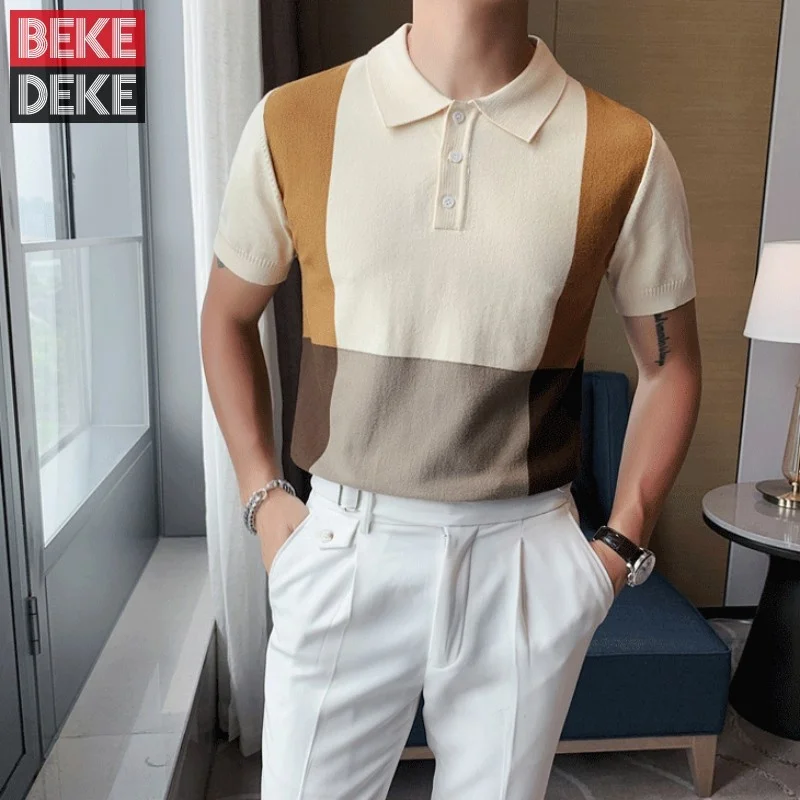 Colors Mens Panelled Business Casual T Shirt Summer Short Sleeve Turn-Down Collar Knitted Top Slim Fit Fashion Mens Tees Tops
Colors Mens Panelled Business Casual T Shirt Summer Short Sleeve Turn-Down Collar Knitted Top Slim Fit Fashion Mens Tees Tops