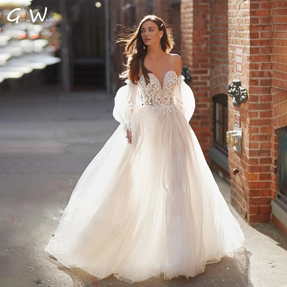 Beadings Puff Sleeves A-Line Wedding Dresses Tulle Lace Appliques Bride Robes customized Chic Bridal Gown Vestidos De Novia
Beadings Puff Sleeves A-Line Wedding Dresses Tulle Lace Appliques Bride Robes customized Chic Bridal Gown Vestidos De Novia