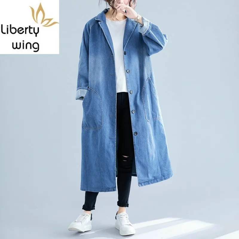 Women Fashion Sleeve Turn Down Collar Long Coats Female Trench Single Breasted Casual Denim Jean Outwear Large Size 4XL
Women Fashion Sleeve Turn Down Collar Long Coats Female Trench Single Breasted Casual Denim Jean Outwear Large Size 4XL