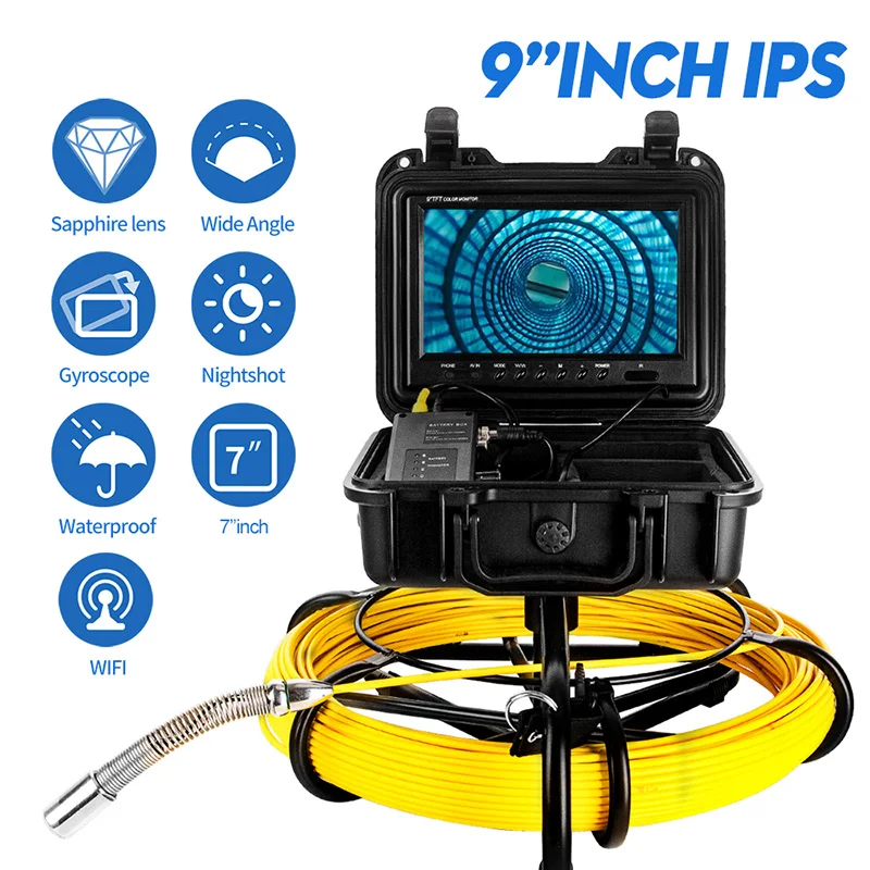 Pipe Inspection Snake Camera with 512Hz Sonde Transmitter and DVR Recorder Drain Plumbing Camera With 9 inch LCD 16GB TF Card
Pipe Inspection Snake Camera with 512Hz Sonde Transmitter and DVR Recorder Drain Plumbing Camera With 9 inch LCD 16GB TF Card