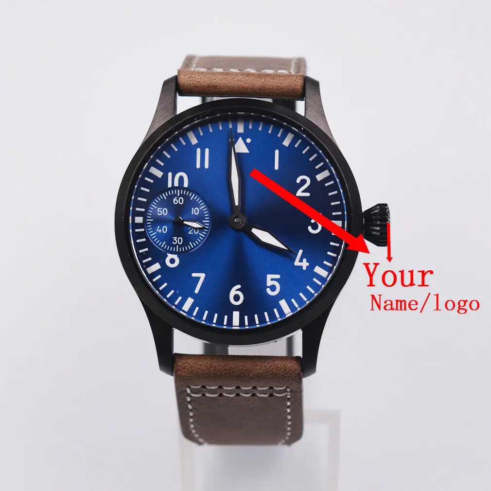 DIY custom logo 42mm PVD case blue dial manual winding 6497 mechanical men's watch
DIY custom logo 42mm PVD case blue dial manual winding 6497 mechanical men's watch