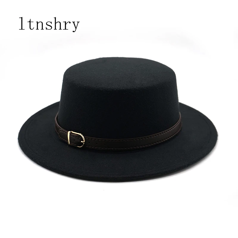 New Retro Winter Autumn women men Top hat Imitation Woolen Felt Fedora Hats Belt buckle Decorated ladies Boater Hat flat brim
New Retro Winter Autumn women men Top hat Imitation Woolen Felt Fedora Hats Belt buckle Decorated ladies Boater Hat flat brim