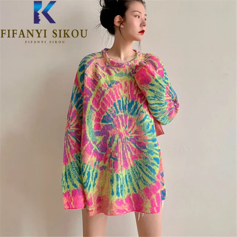 Tie Dye Knitted Sweater Women High Quality Autumn Winter Fashion O-Neck Long Sleeve Pullover Female Streetwear Loose Sweaters
Tie Dye Knitted Sweater Women High Quality Autumn Winter Fashion O-Neck Long Sleeve Pullover Female Streetwear Loose Sweaters