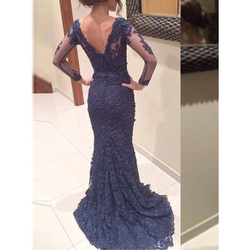 Grace Vintage Black Evening Dresses V-Neck Lace Appliques Mermaid Formal Party Gowns Long Sleeve Evening Gowns for Women
Grace Vintage Black Evening Dresses V-Neck Lace Appliques Mermaid Formal Party Gowns Long Sleeve Evening Gowns for Women
