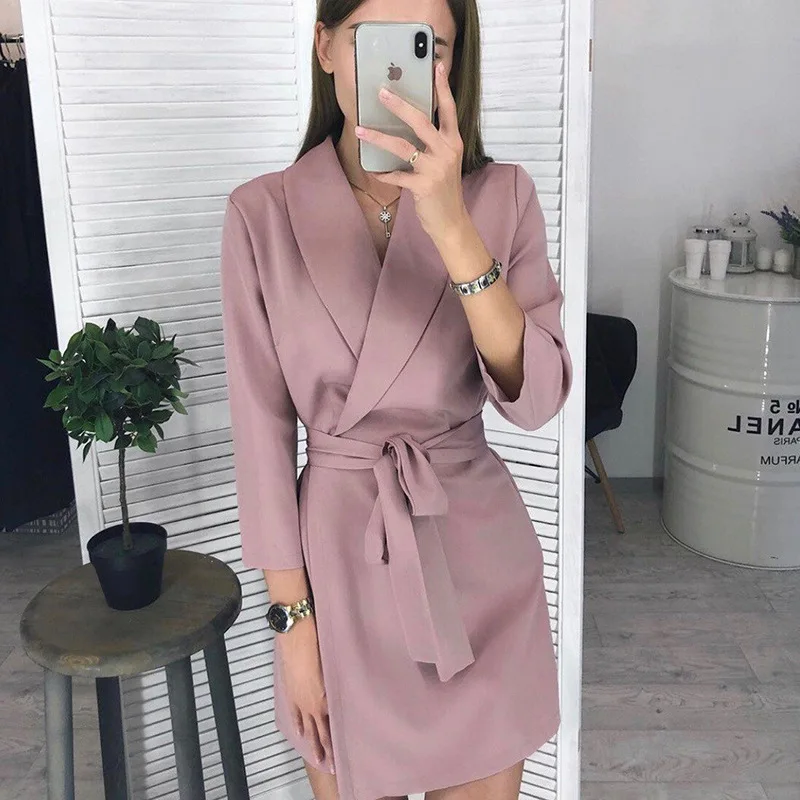 2020 spring autumn women's solid striped suit collar sashes temperament short dress
2020 spring autumn women's solid striped suit collar sashes temperament short dress