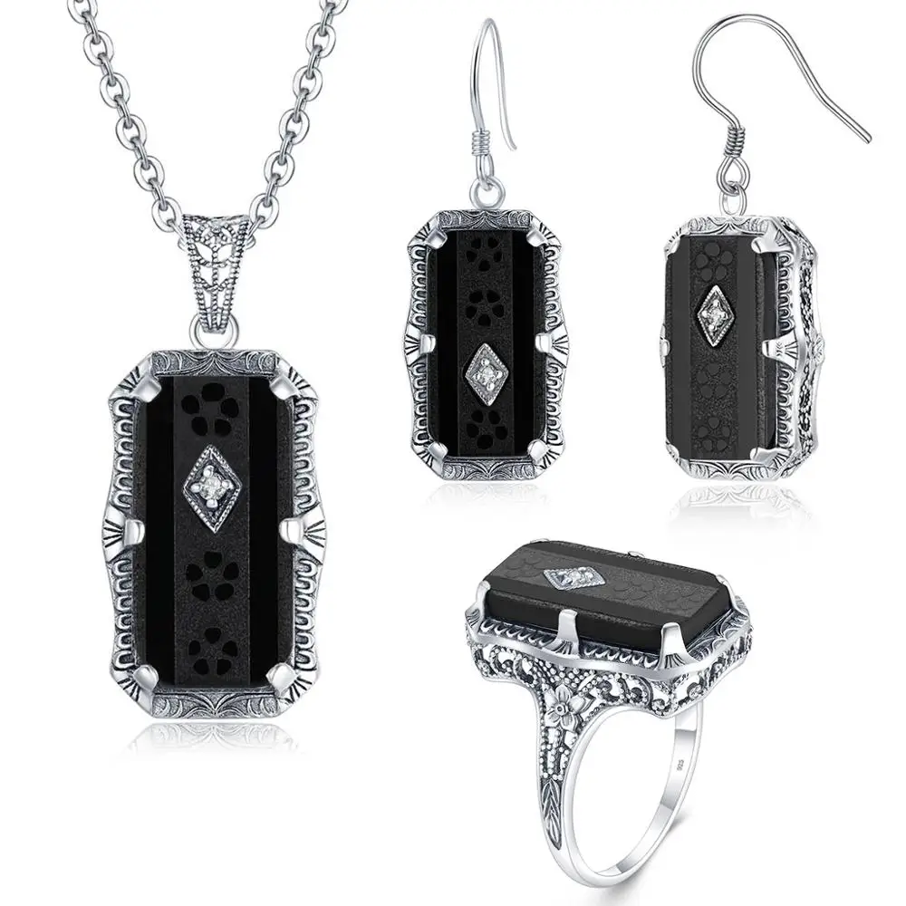 Szjinao Silver Jewelry Set For Women Retro Black Onyx Pendant Earrings Ring Set 925 Sterling Silver Fashion Jewelry Handmade New
Szjinao Silver Jewelry Set For Women Retro Black Onyx Pendant Earrings Ring Set 925 Sterling Silver Fashion Jewelry Handmade New