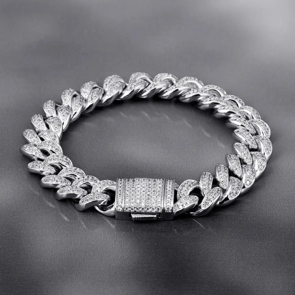 Hip Hop Bling Cuban Bracelet 12mm White Gold Iced Out Cuban Chain Link Mens CZ Iced Bracelet for Men Women Hip Hop Jewelry
Hip Hop Bling Cuban Bracelet 12mm White Gold Iced Out Cuban Chain Link Mens CZ Iced Bracelet for Men Women Hip Hop Jewelry